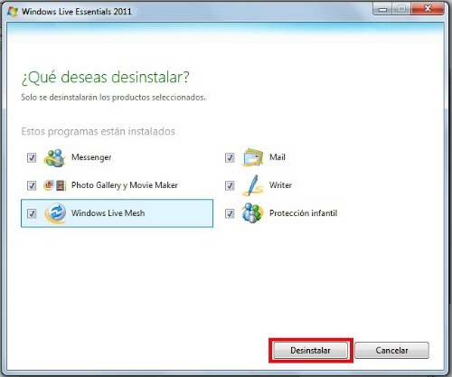 Desintalar Windows Live Messenger 2011