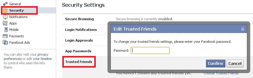 Trusted Friends Facebook