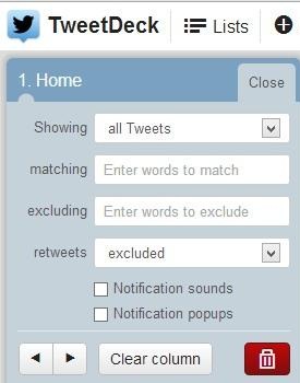 TweetDeck filtros por columnas